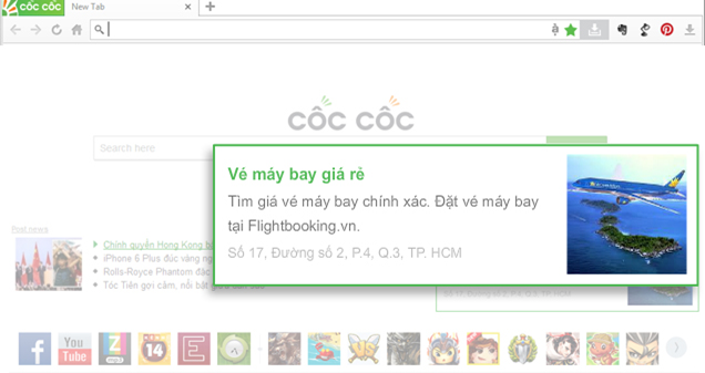 Quảng cáo trang chủ trình duyệt Coccoc